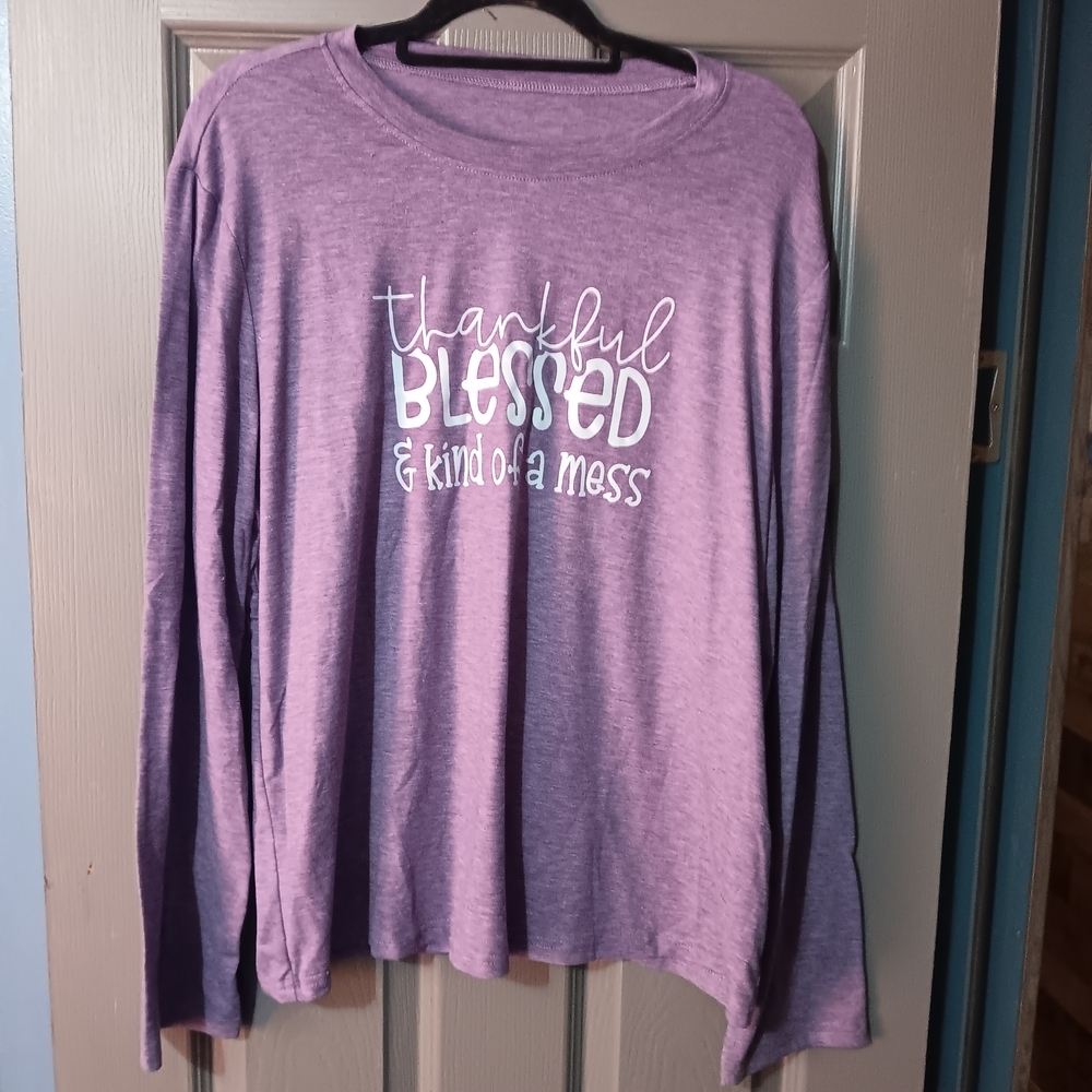 Thankful Blessed Long Sleeve Shirt - Lavender with White Script